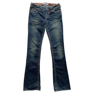 Womens 1921 Jeans Western Glove Works Bootcut Denim Dark Blue Wash Size 26x34